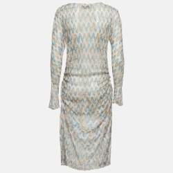 Pre Owned Missoni Multicolor Patterned Knit Ruched Midi Dress L