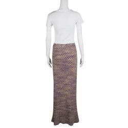 Missoni Beige Chevron Pattern Wool Maxi Skirt M