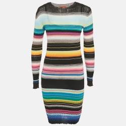 Pre Owned Missoni Black Striped Rib Knit Mini Dress S