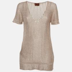 مملوكة مسبقًا Missoni Metallic Lurex Knit V-Neck Top L