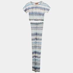 Pre Owned طقم كروشيه تريكو لوريكس متعرج أزرق ميزوني بنطلون وقميص قصير صغير جداً