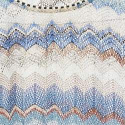 Pre Owned Missoni Blue Zig Zag Lurex Crochet Knit Pant & Crop Top Set XS