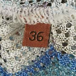 Pre Owned Missoni Blue Zig Zag Lurex Crochet Knit Pant & Crop Top Set XS