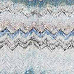 Pre Owned Missoni Blue Zig Zag Lurex Crochet Knit Pant & Crop Top Set XS