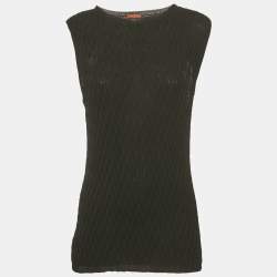 مملوكة مسبقًا Missoni Black Textured Stretch Knit Crew Neck Top L
