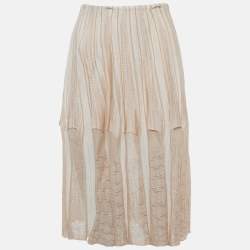 Pre Owned Missoni Beige Stretch Knit Flared Midi Skirt M
