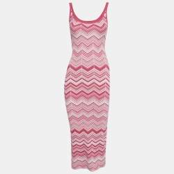 Pre Owned Missoni Pink Chevron Knit Fitted Midi Dress XS