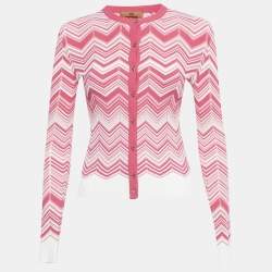 Pre Owned Missoni Pink Zig-Zag Stretch Knit Cardigan S