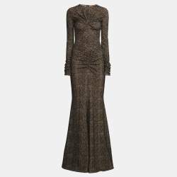 Pre Owned Missoni Beige/Black Flocked Print Tulle Sheer Draped Maxi Dress XS