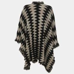 مملوكة مسبقًا Missoni Black/Beige Zig Zag Print Wool Blend Poncho