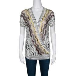 Pre Owned Missoni Multicolor Chevron Pattern Knit Draped Top M