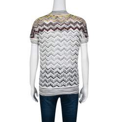 Pre Owned Missoni Multicolor Chevron Pattern Knit Draped Top M