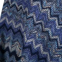 Pre Owned Missoni Navy Blue Chevron Pattern Chunky Knit Fringed Edge Poncho M
