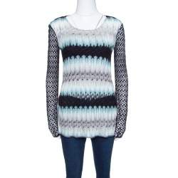 Pre Owned Missoni Multicolor Perforated Knit Long Sleeve Top S
