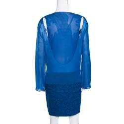 Pre Owned Missoni Blue Textured Lurex Knit Detail Shift Dress M