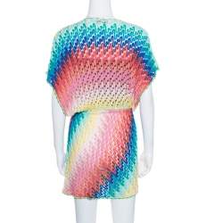 Pre Owned Missoni Mare Multicolor Perforated Patterned Knit Faux Wrap Tie Detail Kaftan Dress S