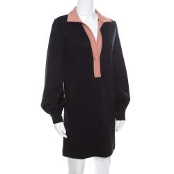مملوكة مسبقًا Missoni Black Contrast Collar Detail Long Sleeve Wool Dress S