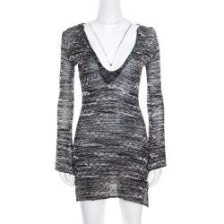 M Missoni Monochrome Chevron Patterned Perforated Knit Flared Sleeve Tunic S