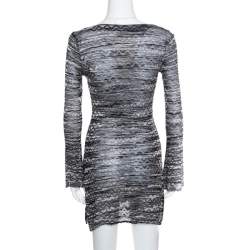 M Missoni Monochrome Chevron Patterned Perforated Knit Flared Sleeve Tunic S