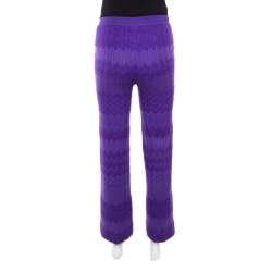 Pre Owned Missoni Purple Chevron Knit Elasticized Waist Wide Leg Pants S