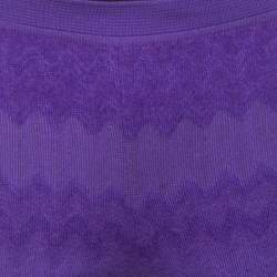 Pre Owned Missoni Purple Chevron Knit Elasticized Waist Wide Leg Pants S