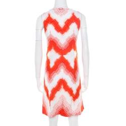 Pre Owned Missoni Orange and White Stretch Knit Sleeveless Sheath Dress S
