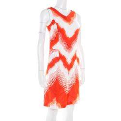Pre Owned Missoni Orange and White Stretch Knit Sleeveless Sheath Dress S