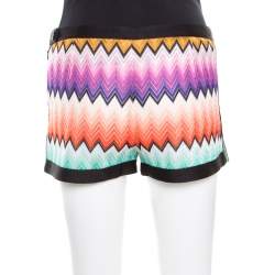 Pre Owned Missoni Multicolor Chevron Pattern Knit Contrast Trim Detail Mini Shorts M