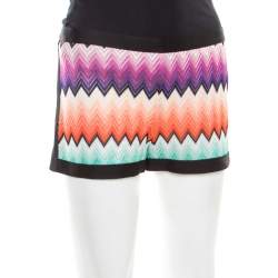 Pre Owned Missoni Multicolor Chevron Pattern Knit Contrast Trim Detail Mini Shorts M