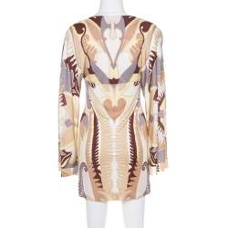 Pre Owned Missoni Multicolor Printed Jersey Plunge Neck Long Sleeve Dress S