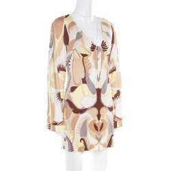 Missoni Multicolor Printed Jersey Plunge Neck Long Sleeve Dress S