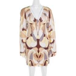 Missoni Multicolor Printed Jersey Plunge Neck Long Sleeve Dress S
