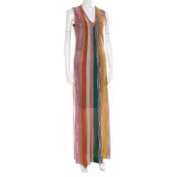 Pre Owned Missoni Multicolor Striped Lurex Knit Sleeveless Maxi Dress S