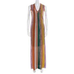 Pre Owned Missoni Multicolor Striped Lurex Knit Sleeveless Maxi Dress S