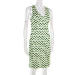 Pre Owned Missoni Green and White Patterned Knit V-Neck Sleeveless Dress S
