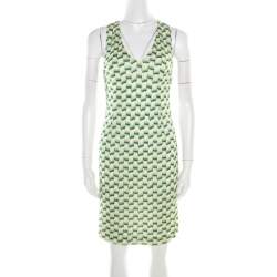 Missoni Green and White Patterned Knit V-Neck Sleeveless Dress S