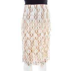 Pre Owned Missoni Pink and Brown Perforated Knit Elasticized Waist Skirt L