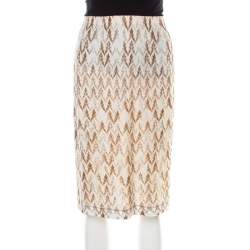 Pre Owned Missoni Pink and Brown Perforated Knit Elasticized Waist Skirt L