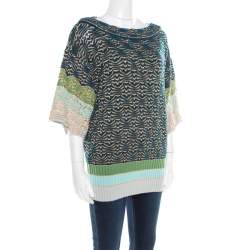 Pre Owned Missoni Multicolor Chunky Perforated Knit Boat Neck Sweater M