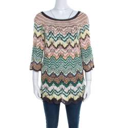 Pre Owned Missoni Multicolor Pattenred Perforated Knit Scalloped Hem Top M
