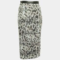 Pre Owned Missoni Grey Jacquard Knit Midi Pencil Skirt S