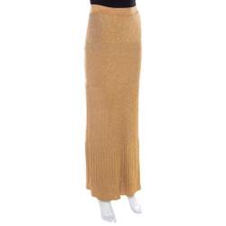 Pre Owned Missoni Metallic Gold Knit Pleated Maxi Skirt S