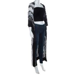 Pre Owned Missoni Monochrome Perforated Knit Open Front Beach Cover Up S