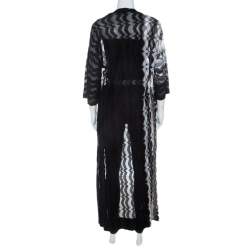 Pre Owned Missoni Monochrome Perforated Knit Open Front Beach Cover Up S