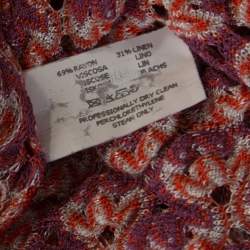 Pre Owned Missoni Purple and Orange Perforated Knit Drawstring Detail Top M 