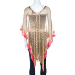 Pre Owned Missoni Gold and Pink Knitted Fringed Poncho (One Size)