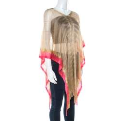 Pre Owned Missoni Gold and Pink Knitted Fringed Poncho (One Size)