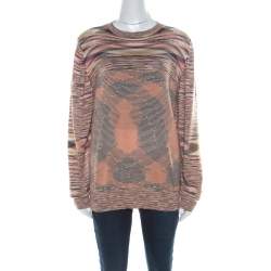 Pre Owned Missoni Multicolor Striped Cashmere & Silk Blend Long Sleeve Sweater XL
