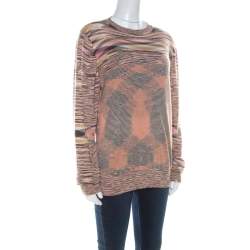 Pre Owned Missoni Multicolor Striped Cashmere & Silk Blend Long Sleeve Sweater XL