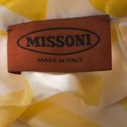 Pre Owned Missoni Yellow & White Printed Silk Collared Short Sleeve Oversized Blouse S